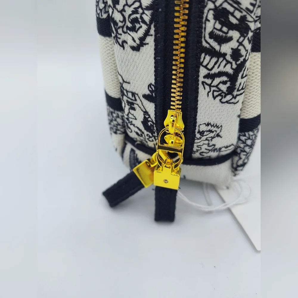 NWT NIB Christian Dior Paris Toile Canvas Cosmetic Pouch Black White Gold Zipper - Picture 2 of 6